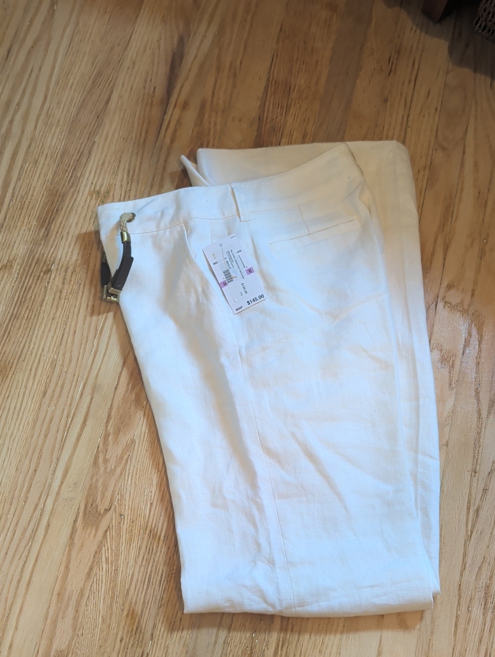 Michael Kors White Wide-Leg  100%Linen Pants